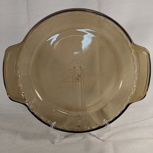 Lovenware Deep Pie Plate 9 in Amber Brown Scalloped Edge USA Made 1075 Handled
